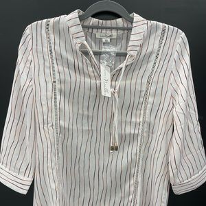 Brand New Simply Noelle Sheer Shirt Tan & White Stripes
